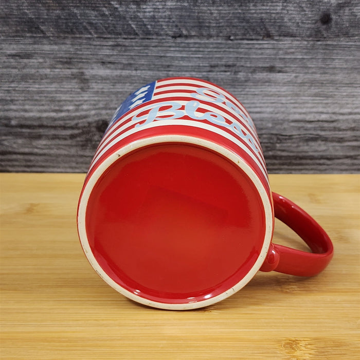 Red White Blue American Flag Mug God Bless Ceramic Coffee Cup Blue Sky 21oz