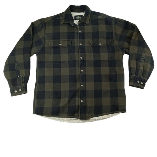 RedHead Sherpa Lined Flannel Shirt Jacket Mens Green Black Plaid Workwear0