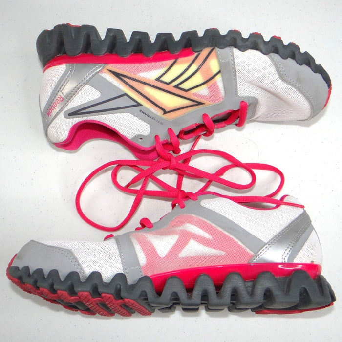 Reebok ZigQuick Fire Womens Running Shoes White Pink Silver Size 6.51
