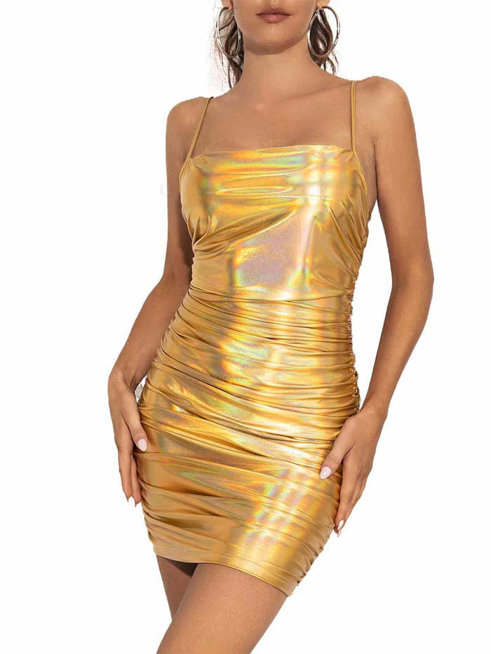 Reflective Gold Slip Mini Dress