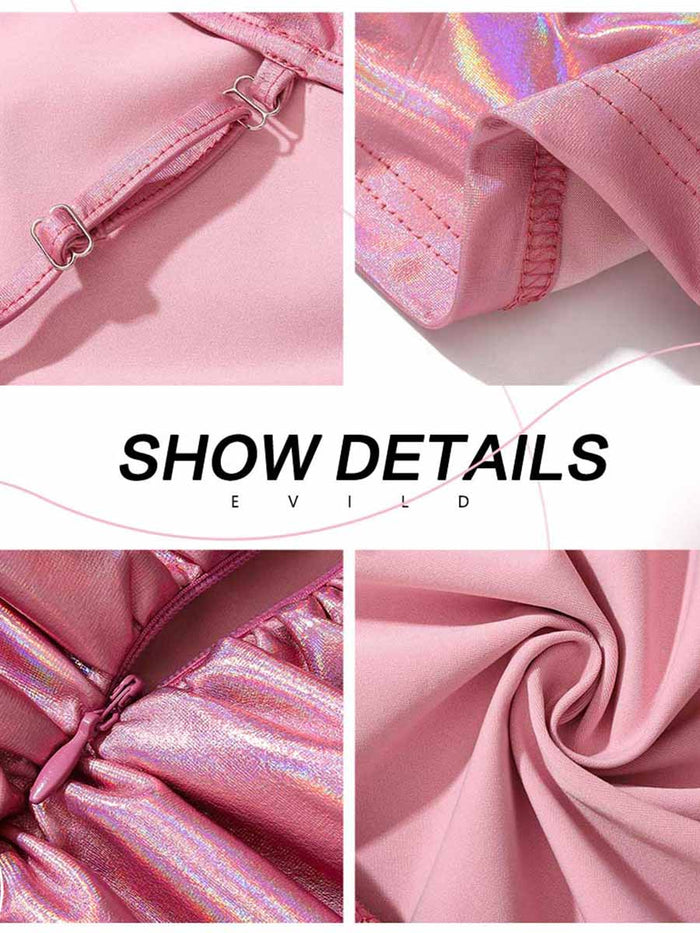 Reflective Metallic Pink Slip Dress