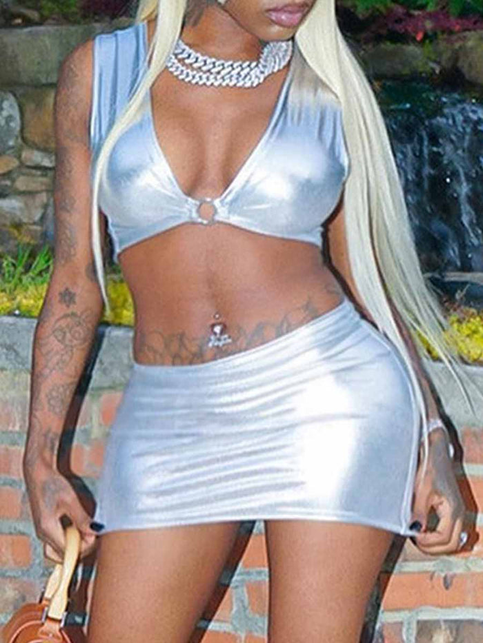 Reflective Silver Two Piece Set