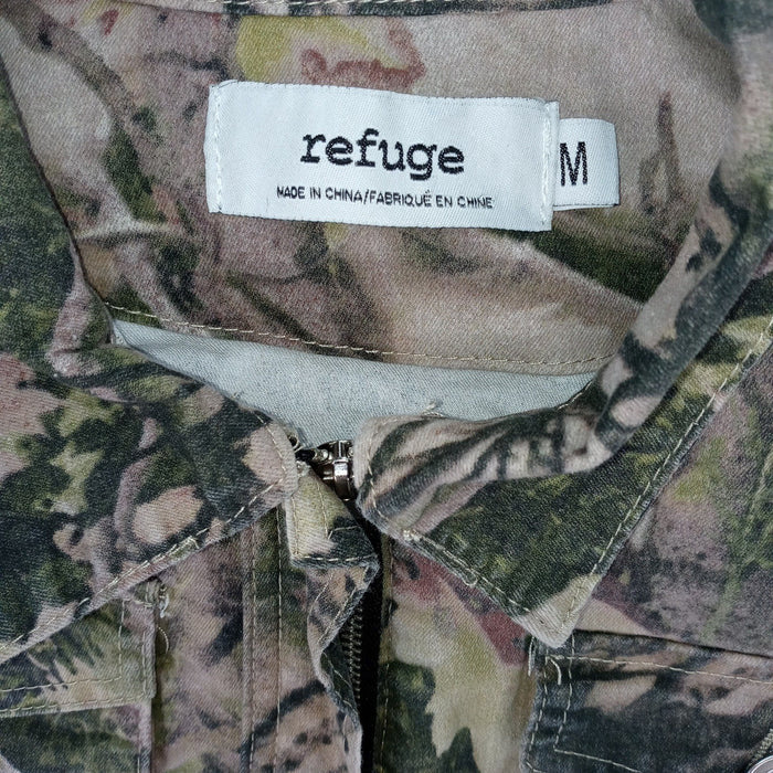 Refuge Camouflage Cropped Denim Jacket Women Size M Utility Pockets Casual1