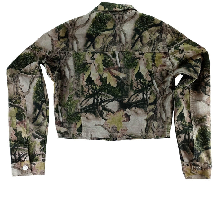 Refuge Camouflage Cropped Denim Jacket Women Size M Utility Pockets Casual4