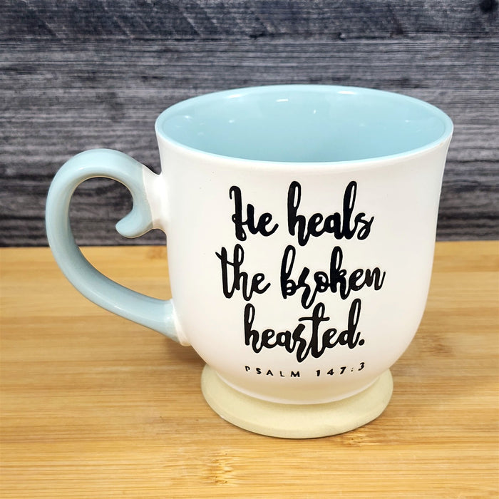 Religious Psalm 147:3 Inspiration Coffee Mug 17oz Embossed Tea Cup by Blue Sky