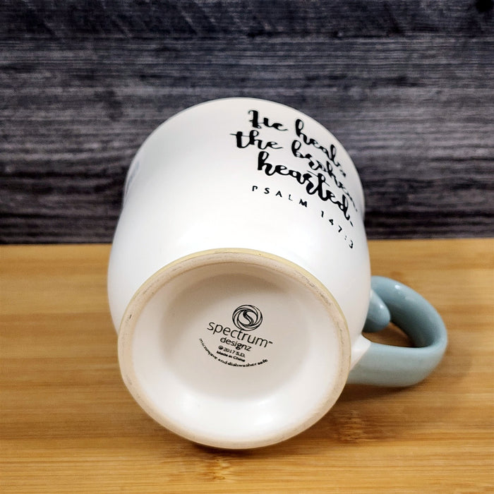 Religious Psalm 147:3 Inspiration Coffee Mug 17oz Embossed Tea Cup by Blue Sky