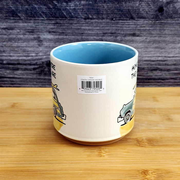 Retro Woodie Car Surfboard Coffee Mug Ceramic Ocean Lover Tea Cup Blue Sky 18oz
