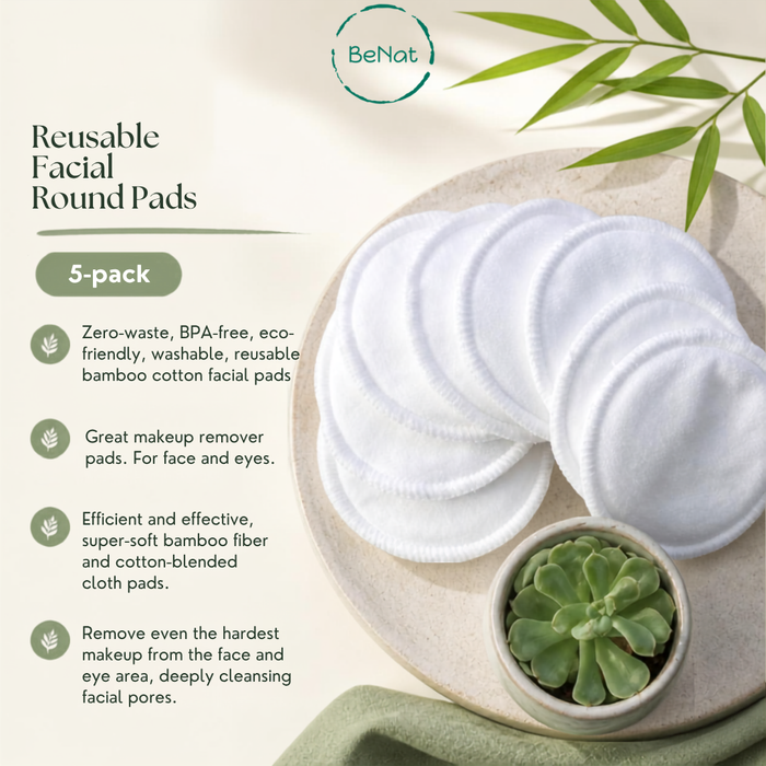 Features of Soft organic cotton reusable makeup remover pads stacked neatly