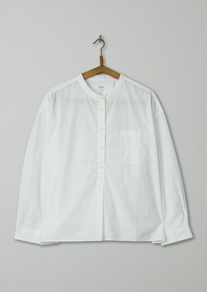 Reworn Poplin Collarless Shirt Size S (520) | White