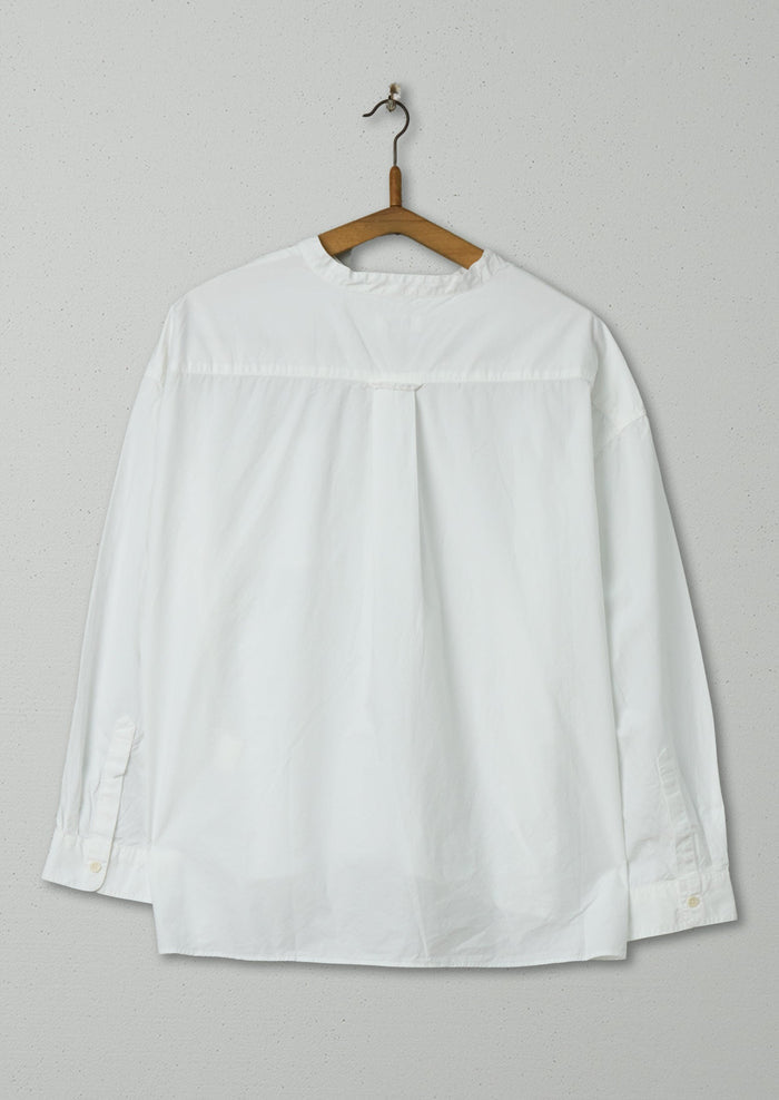 Reworn Poplin Collarless Shirt Size S (520) | White