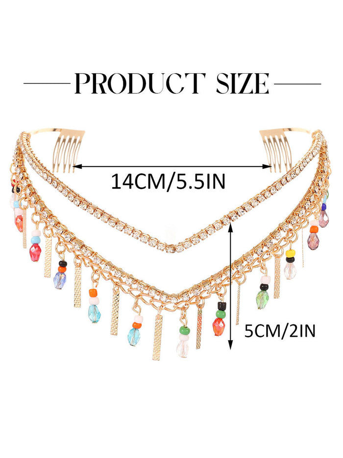 Rhinestone Crown with Colorful Beads & Swinging Tassels