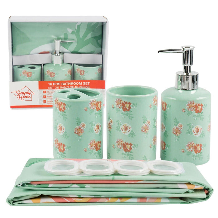 Rose Bathroom Set Design Toothbrush Holder Soap Dispenser Shower Curtain