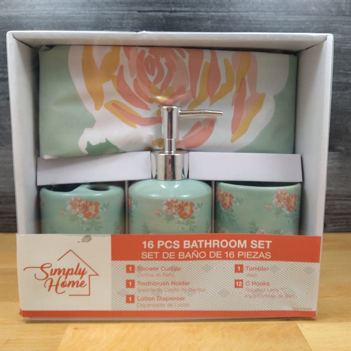 Rose Bathroom Set Design Toothbrush Holder Soap Dispenser Shower Curtain