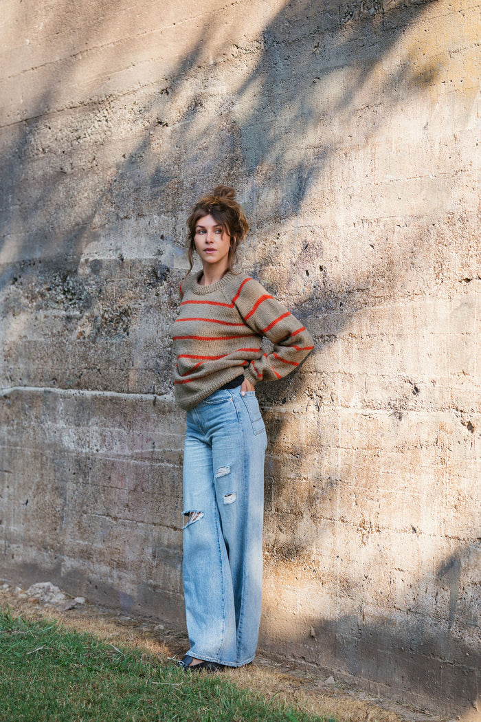 Roslin Wool Pullover in Beige and Orange