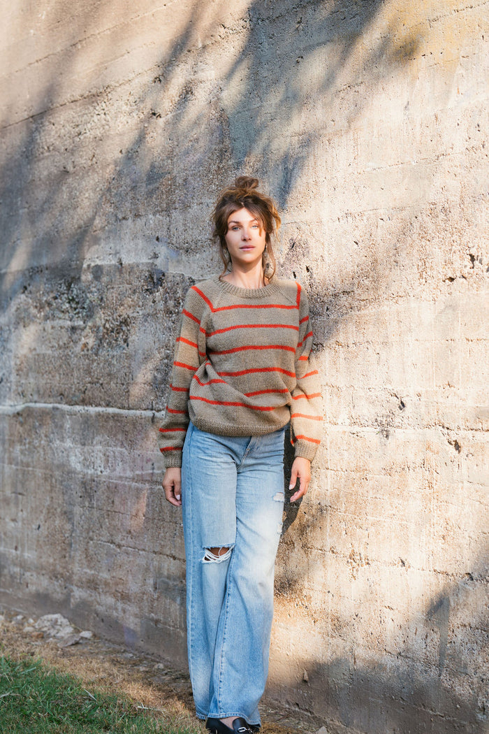 Roslin Wool Pullover in Beige and Orange
