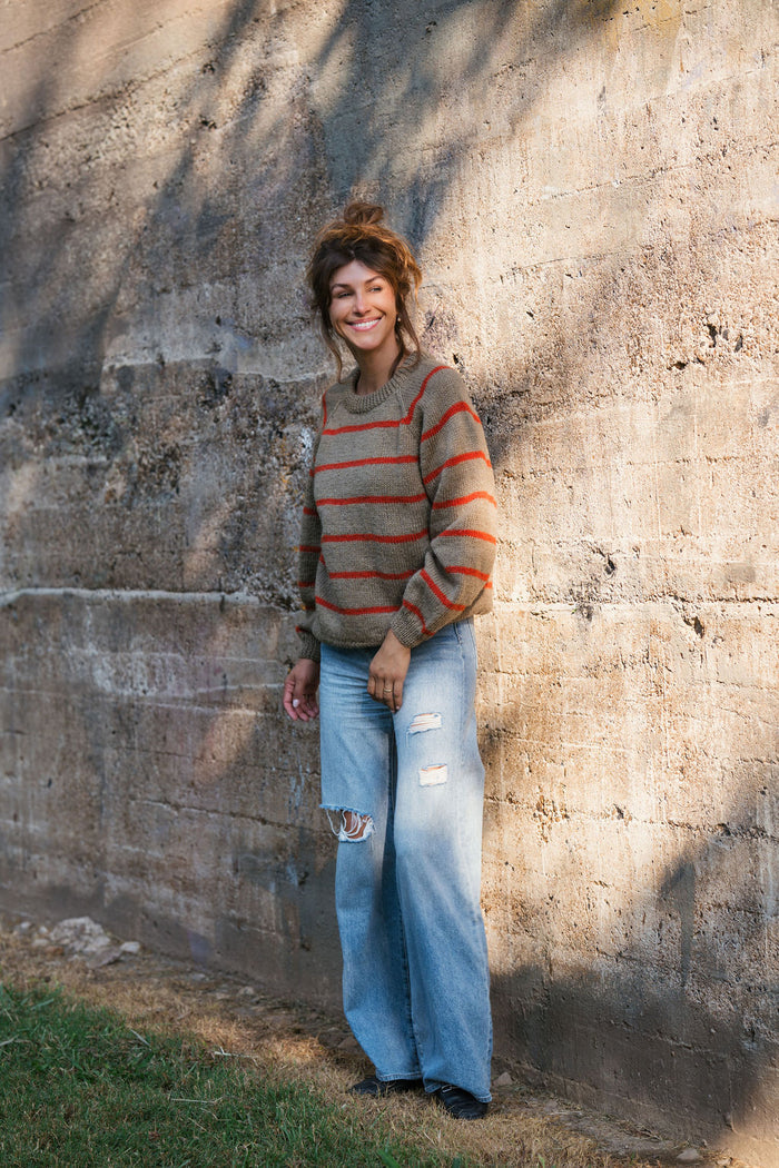 Roslin Wool Pullover in Beige and Orange