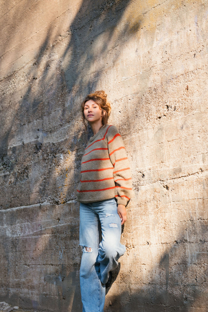 Roslin Wool Pullover in Beige and Orange