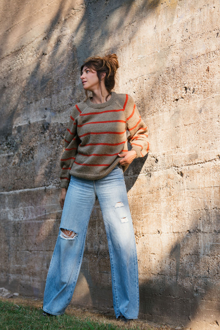 Roslin Wool Pullover in Beige and Orange
