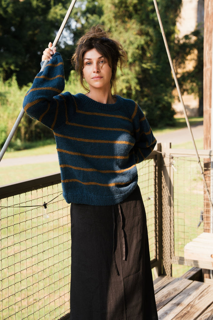 Roslin Wool Pullover in Indigo and Moss