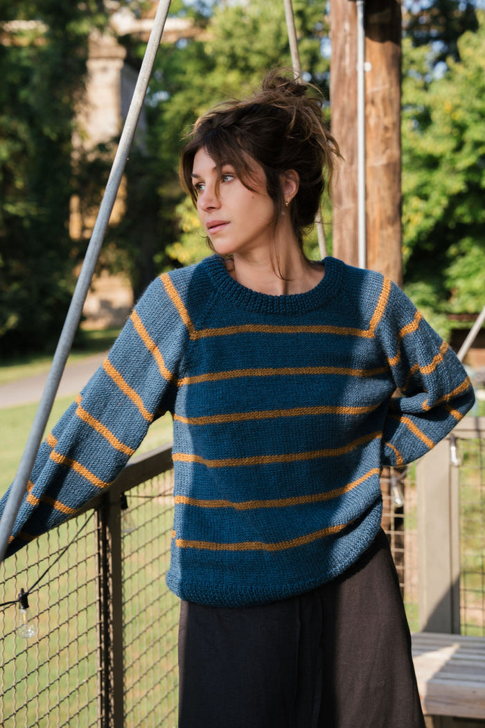 Roslin Wool Pullover in Indigo and Moss