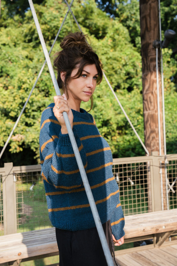 Roslin Wool Pullover in Indigo and Moss