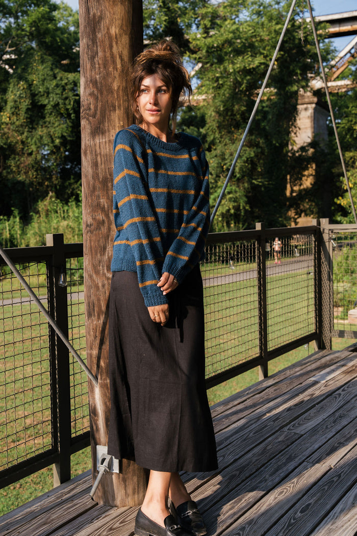 Roslin Wool Pullover in Indigo and Moss
