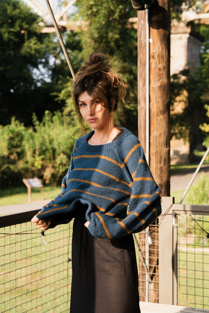 Roslin Wool Pullover in Indigo and Moss