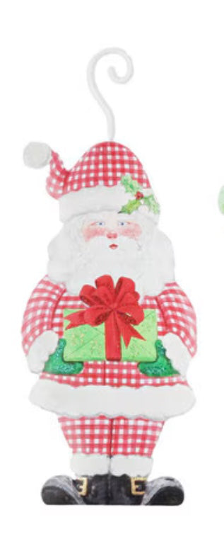 Round Top Gingham Santa Ornament