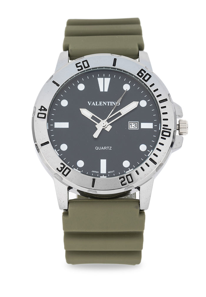 Valentino Rubber Strap Analog Watch for Men 20122530-GRN STRAP-BLACK DIAL-Watch Portal Philippines