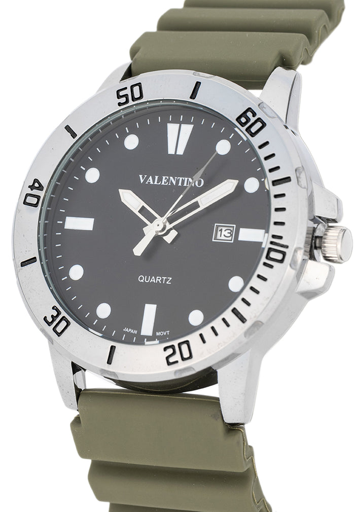 Valentino Rubber Strap Analog Watch for Men 20122530-GRN STRAP-BLACK DIAL-Watch Portal Philippines
