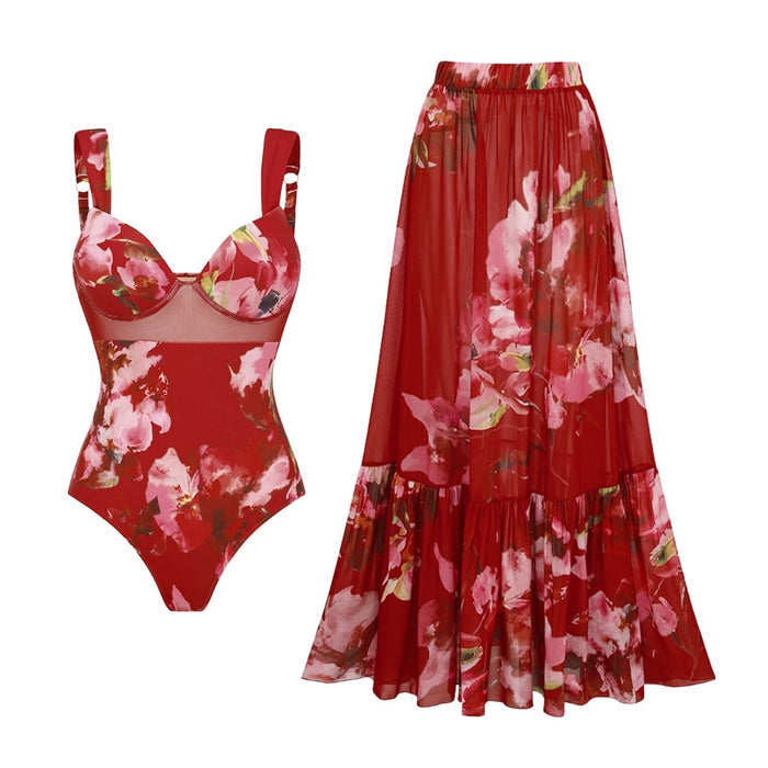 Ruby Wave Swimsuit Set  - Red