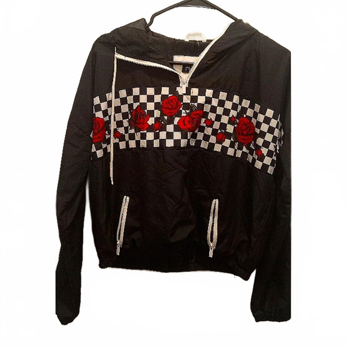 Rue21 Cropped Hooded Windbreaker Jacket with Roses0