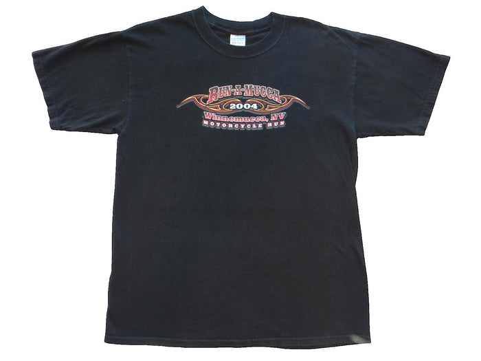 Run A Mucca 2004 Motorcycle Run Black Graphic T Shirt0