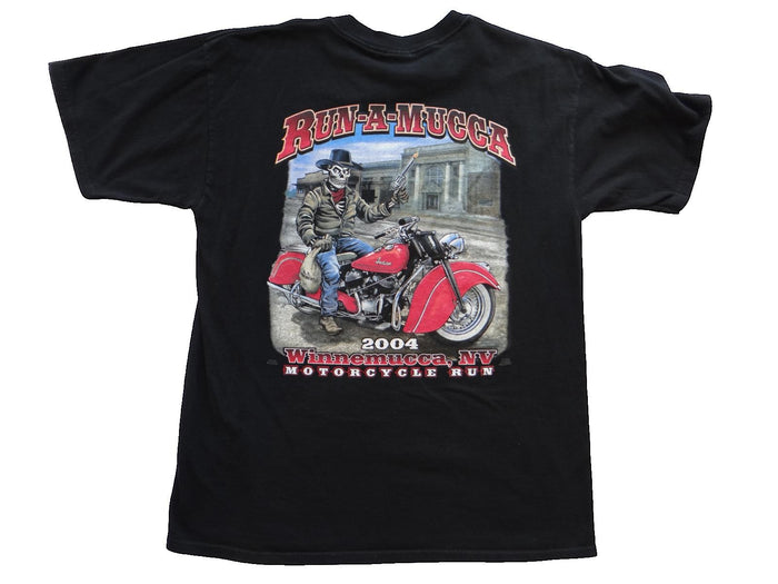 Run A Mucca 2004 Motorcycle Run Black Graphic T Shirt1