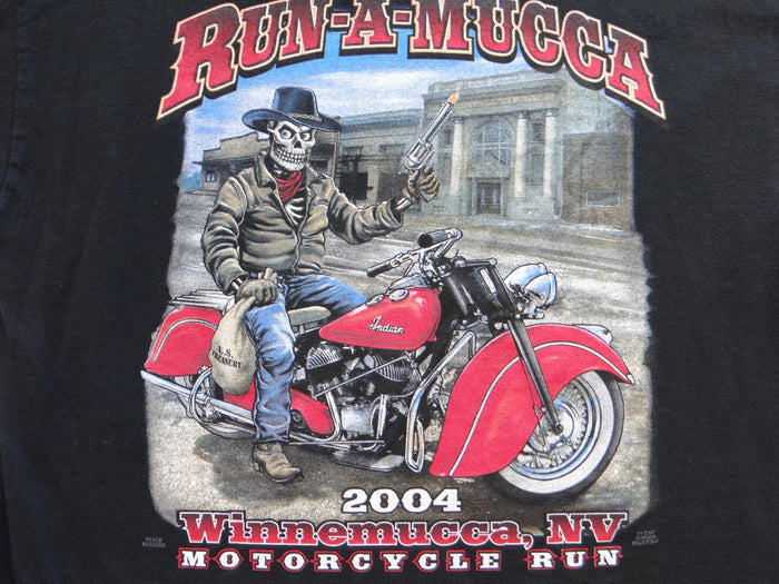 Run A Mucca 2004 Motorcycle Run Black Graphic T Shirt4