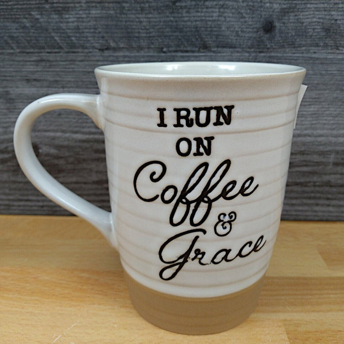 Running on Coffee and Grace Saying Mug 18oz (532ml) Embossed Tea Cup by Blue Sky