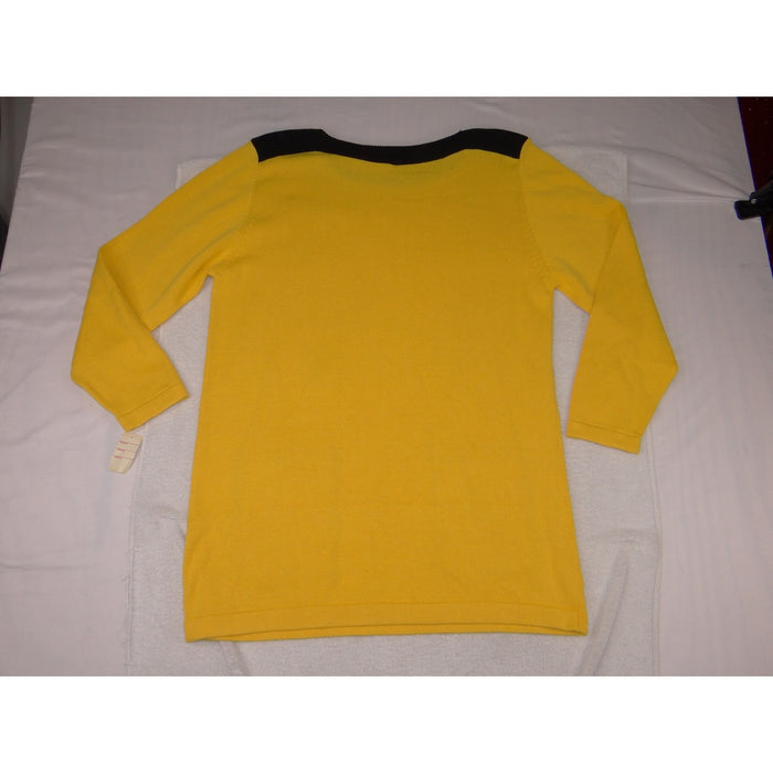 Sadimara Yellow Cotton Tunic Sweater Striped Pockets Gold Buttons Vintage LG1