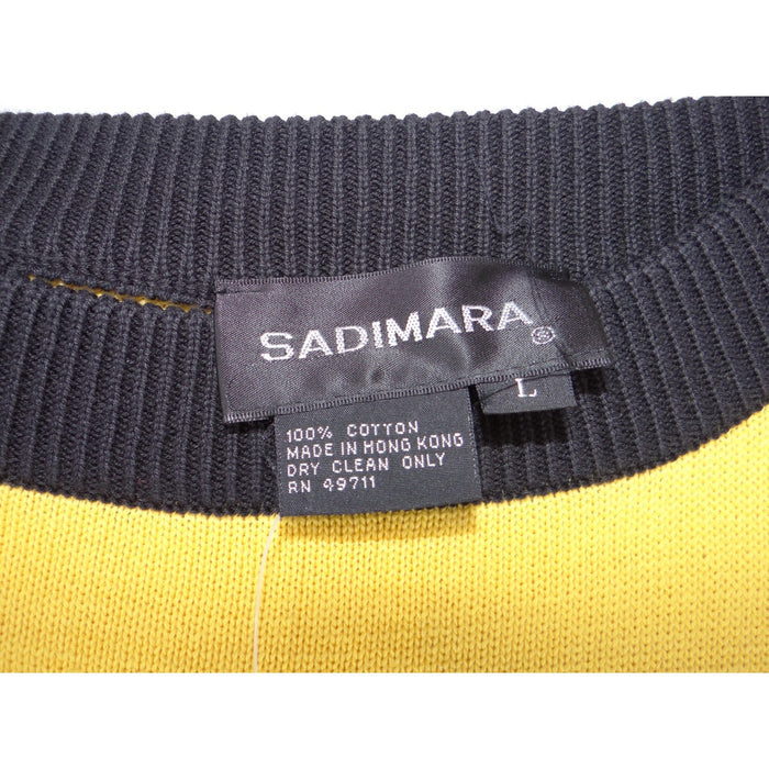 Sadimara Yellow Cotton Tunic Sweater Striped Pockets Gold Buttons Vintage LG5