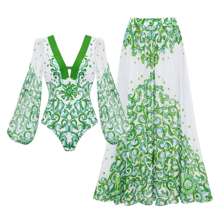 Sage Coast Full-Sleeves Swimsuit Set - White
