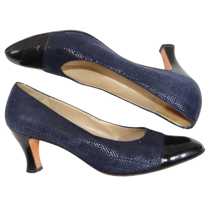 Salvatore Ferragamo Navy Suede Cap Toe Block Heel Pumps Shoes Womens Size 9 AA1