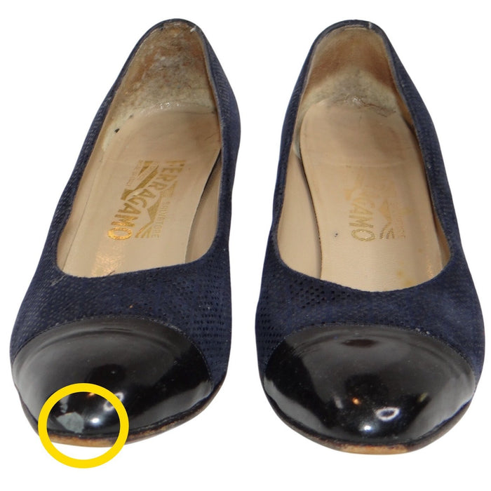 Salvatore Ferragamo Navy Suede Cap Toe Block Heel Pumps Shoes Womens Size 9 AA3