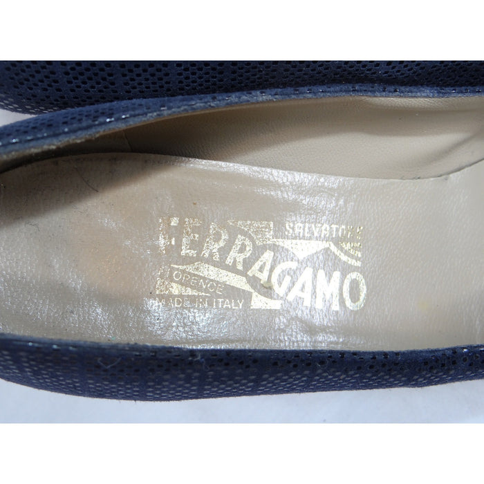 Salvatore Ferragamo Navy Suede Cap Toe Block Heel Pumps Shoes Womens Size 9 AA6