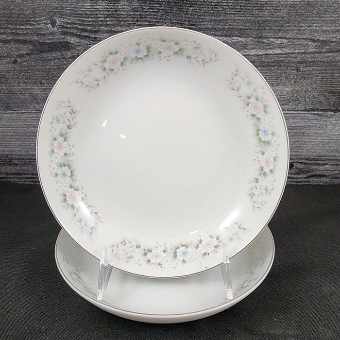 Sango Flower Garden Set of 2 Soup Coupe Bowl 7 5/8" Oxford Pink Blue Ceramic 535
