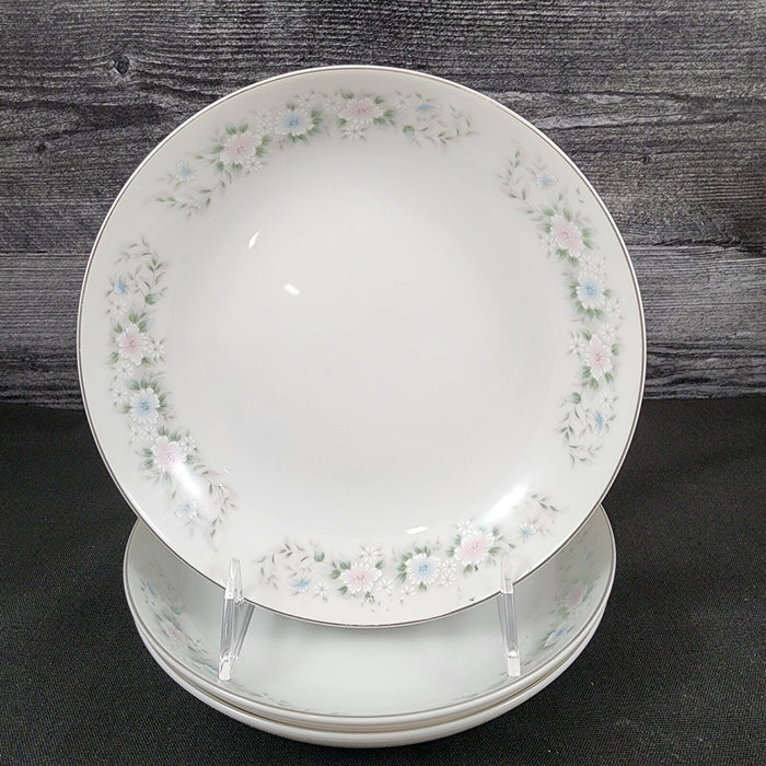 Sango Flower Garden Set of 3 Soup Coupe Bowl 7 5/8" Oxford Pink Blue Ceramic 535