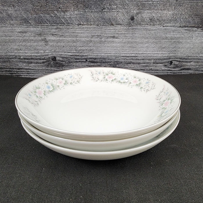Sango Flower Garden Set of 3 Soup Coupe Bowl 7 5/8" Oxford Pink Blue Ceramic 535