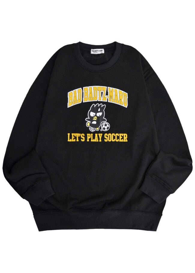Sanrio Badtz Maru Soccer Time Black Pullover in black with Badtz Maru soccer graphic on rave festival pullover hoodie — front view