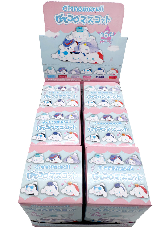 Sanrio Cinnamoroll Cosplay Plush Potekoro Mascot 6PC Blind Box in multi with full set of 6 Cinnamoroll cosplay plush potekoro mascots — character lineup view