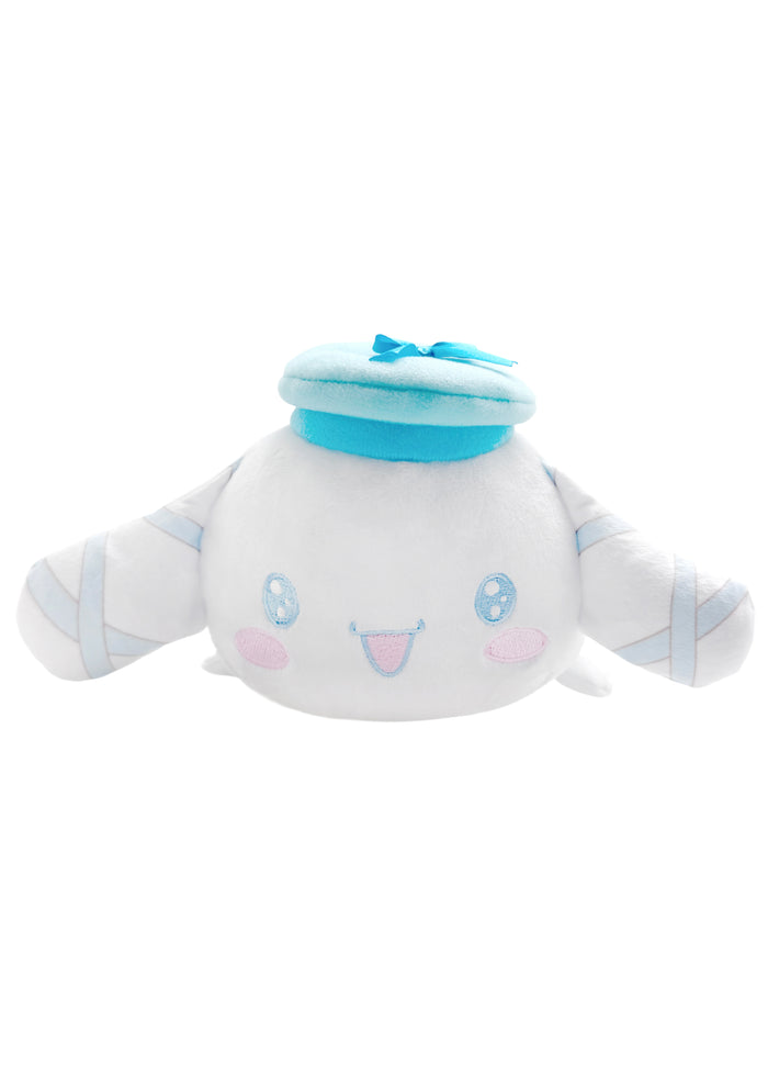 Sanrio Cinnamoroll Potekoro Mascot Lolita Plush Doll (M) in multi with Cinnamoroll in lolita dress costume on medium soft potekoro plush doll — flat front view