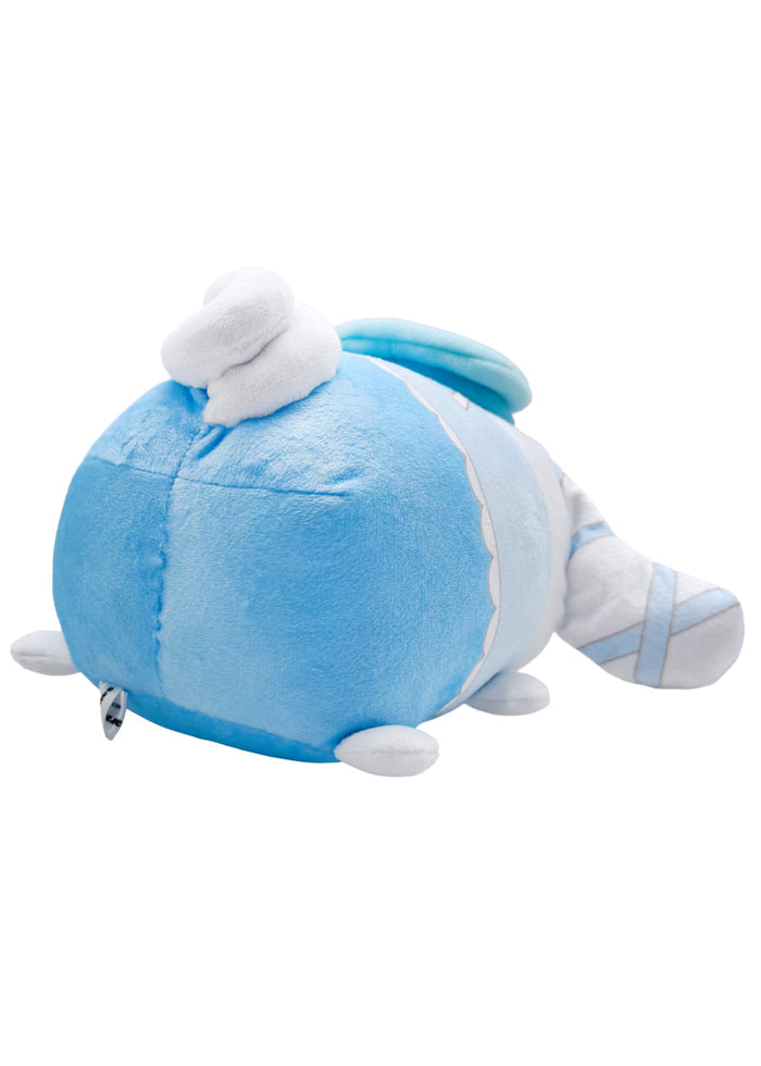 Sanrio Cinnamoroll Potekoro Mascot Lolita Plush Doll (M) in multi with Cinnamoroll in lolita dress costume on medium soft potekoro plush doll — back view