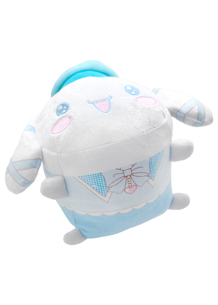 Sanrio Cinnamoroll Potekoro Mascot Lolita Plush Doll (M) in multi with Cinnamoroll in lolita dress costume on medium soft potekoro plush doll — costume detail view